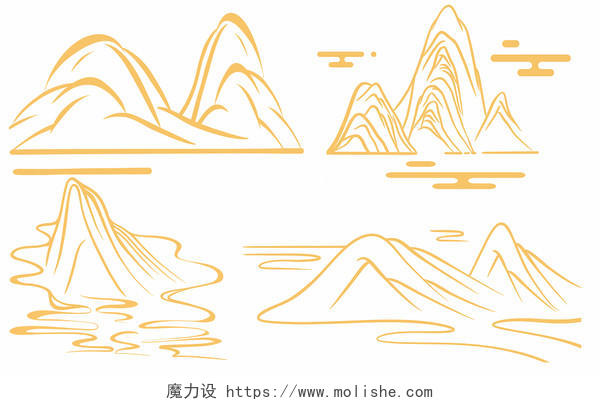 金色线性山水 线性山水 地产海报设计元素线性